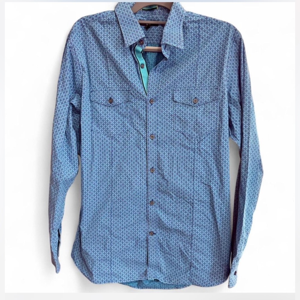 Banana Republic printed design blue button down shirt